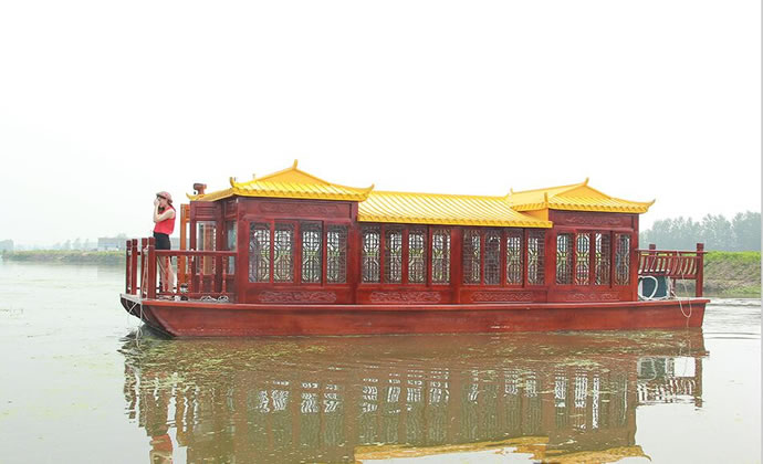 廠家直銷大型仿古電動觀光游船 餐飲船 公園景區畫舫木船